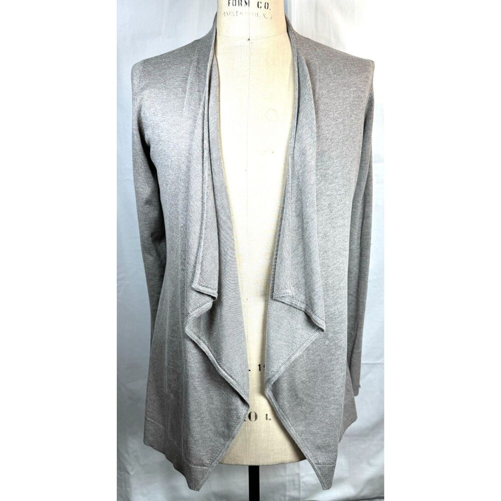 White House Black Market WHBM Women's Taupe/Beige Open Front Drape Sweater LG